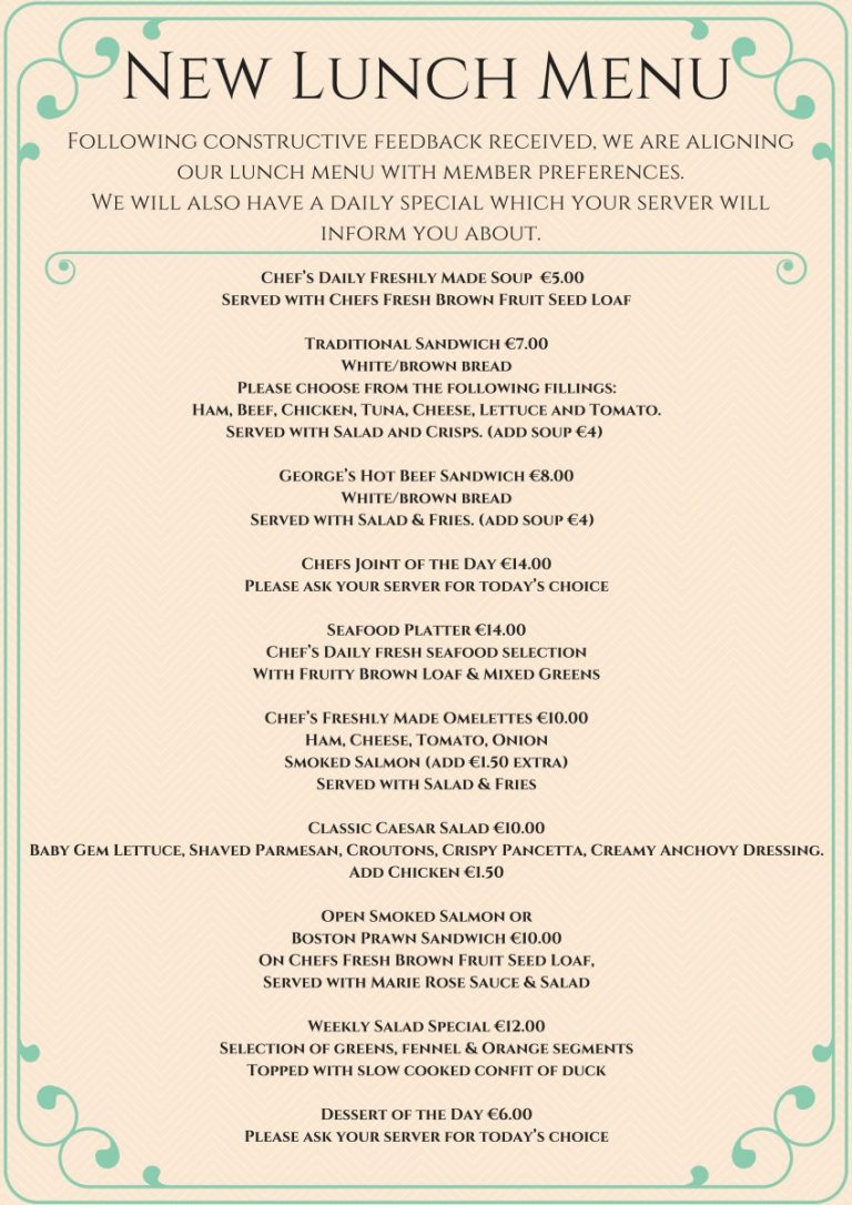 New Lunch Menu Royal St Yacht Club